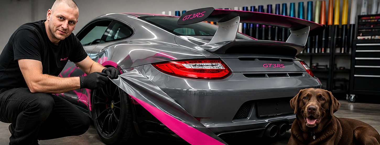 Fahrzeugfolierung eines Porsche in der Werkstatt von right2night.de